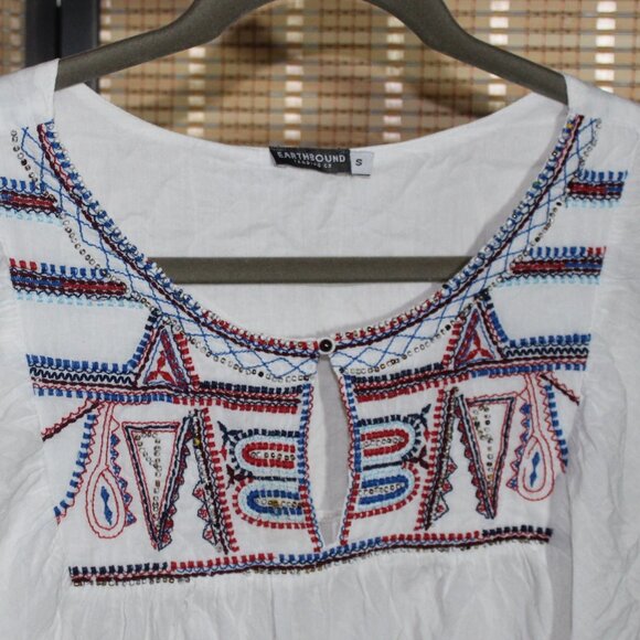 Earhbound Trading Co. Embroidered Short-Sleeve Woven Peasant Blouse - Picture 2 of 5